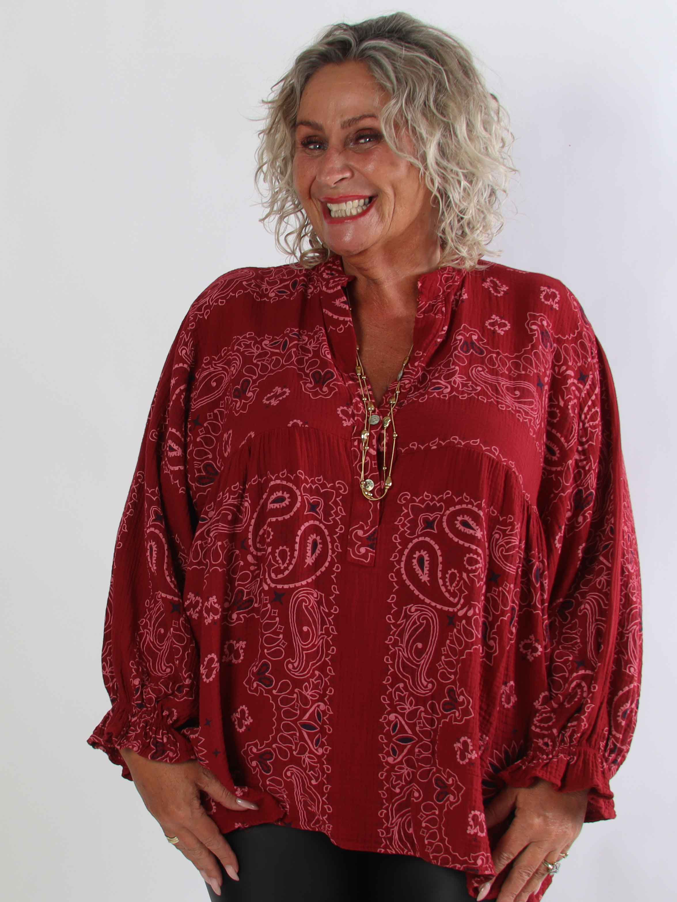 Diva Paisley - Plus size tunika i blødt bomulds musselin-stof med paisley mønster